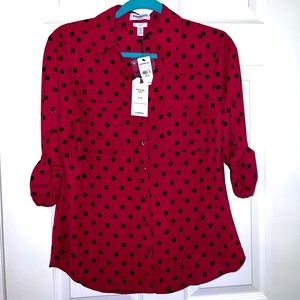 Brand new burgundy and black polka dot work attire button down petite M **SOLD**